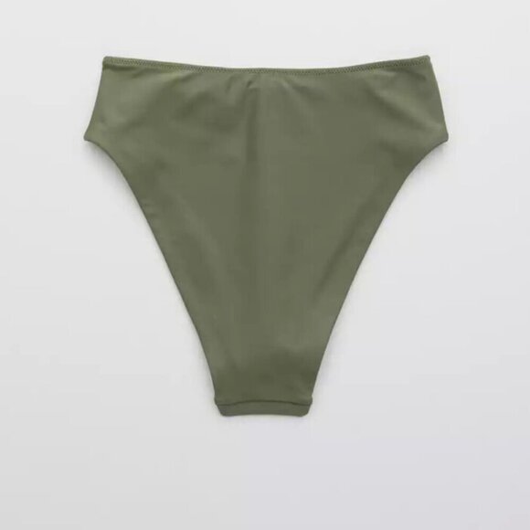 Aerie Wrap Halter Bikini Top and High Cut Cheeky Bikini in Olive Fun Medium - Picture 8 of 11